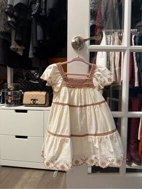 Zara Cream Dress with Tan Embroidered Trim